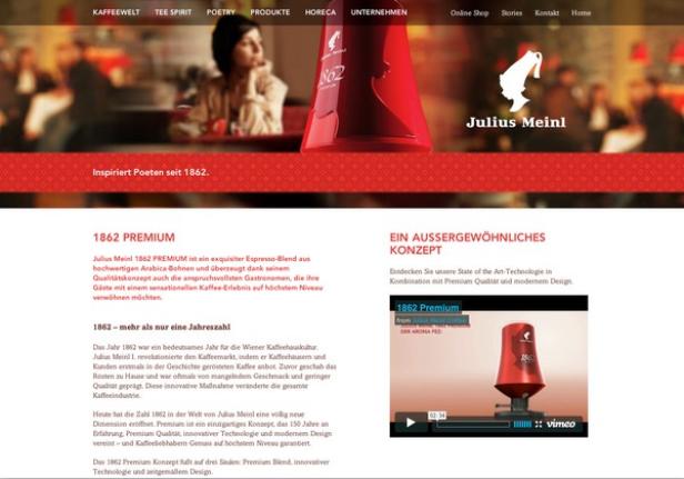 Die Webseite von Julius Meinl mit Fokus auf die Kaffeemarke 1862 Premium.