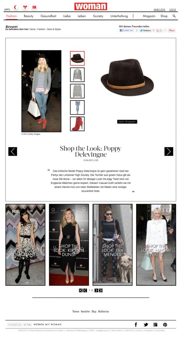 Poppy Delevingne in einem lässigen Outfit mit Hut und roten Stiefeletten.