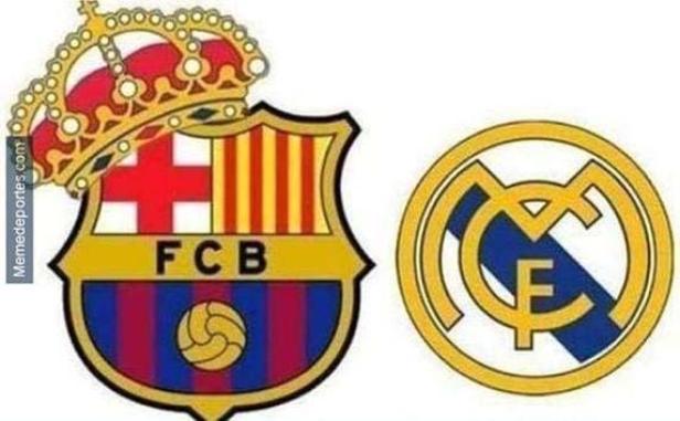Die Logos des FC Barcelona und von Real Madrid nebeneinander.
