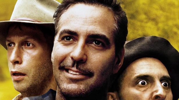 George Clooney und seine Begleiter auf dem Filmplakat zu „O Brother, Where Art Thou?“.