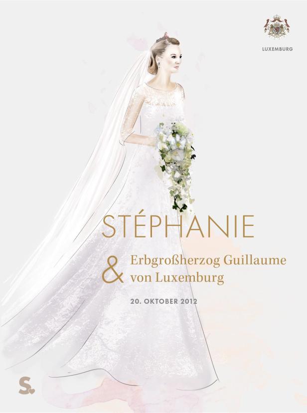 Eine stilisierte Darstellung von Stéphanie bei ihrer Hochzeit mit Erbgroßherzog Guillaume von Luxemburg.