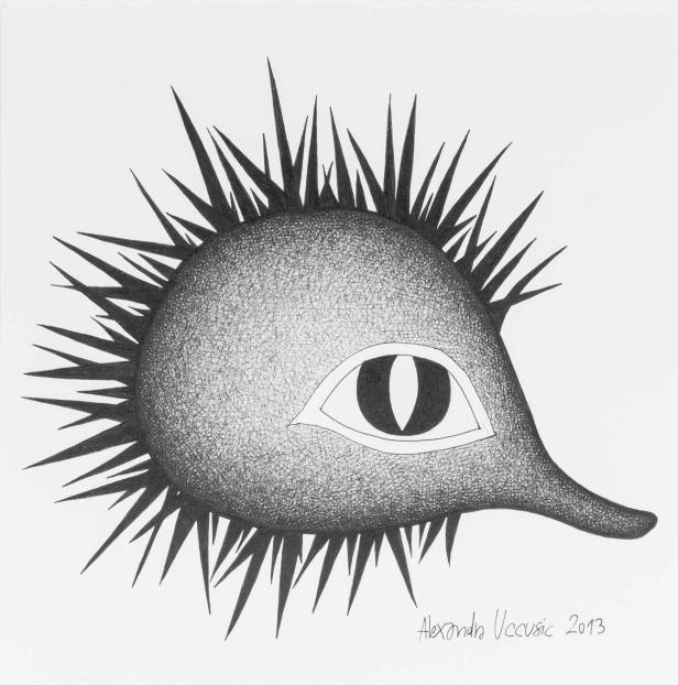 Eine stachelige, eiförmige Kreatur mit einem Auge in der Mitte.