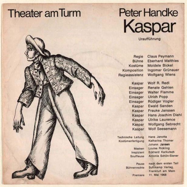 Eine gezeichnete Darstellung einer Figur aus Peter Handkes „Kaspar“ am Theater am Turm.
