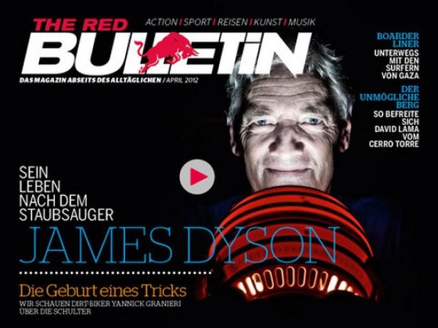 Das Cover des Red Bulletin Magazins mit James Dyson, April 2012.