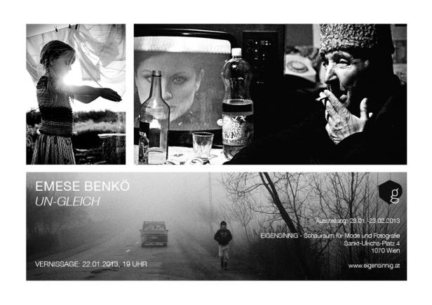 Schwarz-Weiß-Fotocollage für eine Ausstellung von Emese Benkö mit dem Titel „Un-Gleich“.