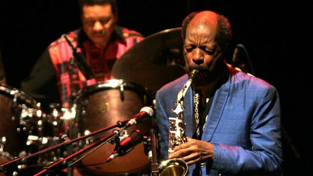 Jazz musician Ornette Coleman performs during a co