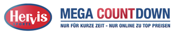 Logo von Hervis Sports mit dem Slogan „Mega Countdown – Nur für kurze Zeit – Nur online zu Top Preisen“.