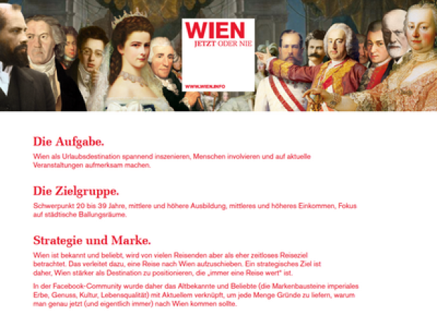 Eine Collage historischer Persönlichkeiten vor dem Hintergrund einer Werbekampagne für Wien.