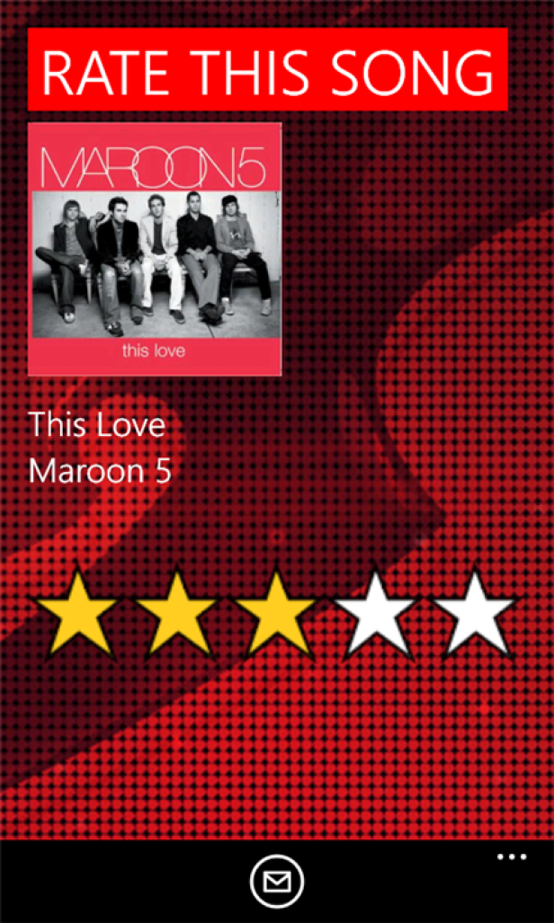 App-Oberfläche zum Bewerten des Songs „This Love“ von Maroon 5 mit drei von fünf Sternen.