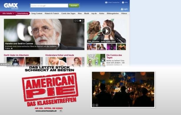 Ein Screenshot der GMX-Website mit Werbung für den Film „American Pie: Das Klassentreffen“.