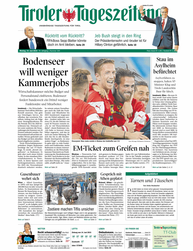 Titelseiten vom 15.06.2015