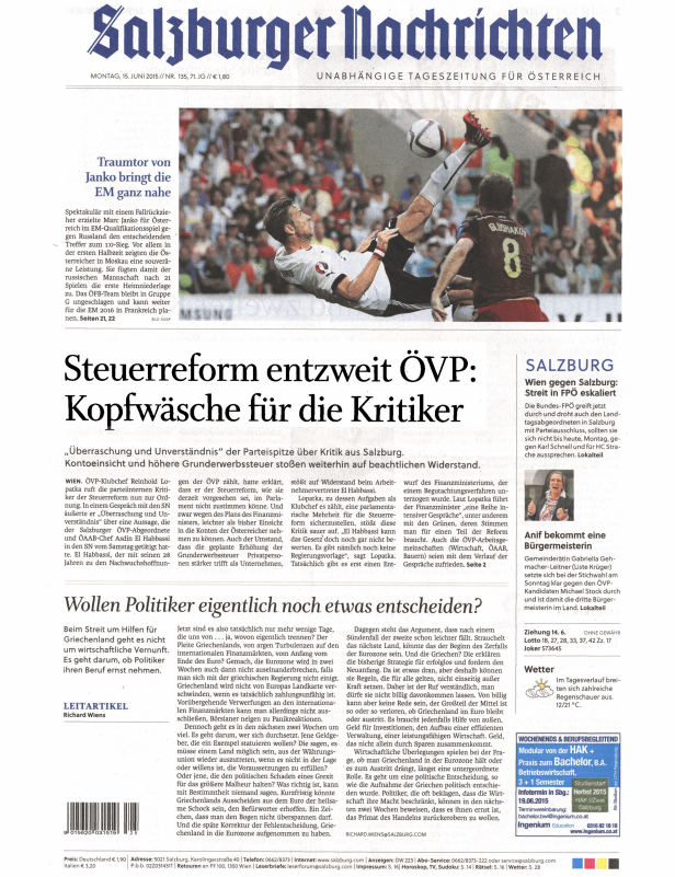 Titelseiten vom 15.06.2015