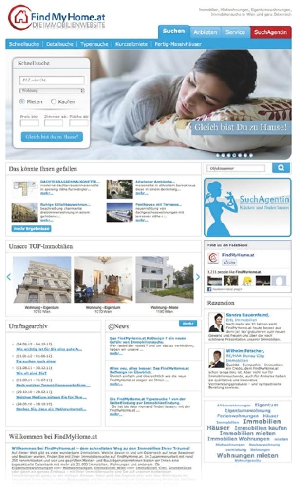 FindMyHome.at - Relaunch Juli 2012 Eine Frau liegt entspannt auf einem Kissen auf der Webseite FindMyHome.at.