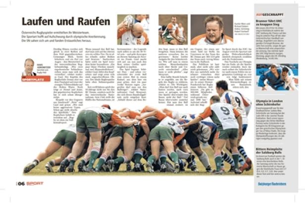 Sport am Montag - Salzburger Nachrichten - Sportbeilage - 24 Seiten - Ersterscheinung: 1. Oktober 2012 Eine Gruppe von Rugbyspielern kämpft um den Ball in einem Gedränge.