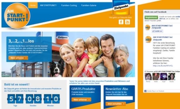 Die Webseite von „Am Startpunkt“ zeigt eine glückliche Familie und Angebote.
