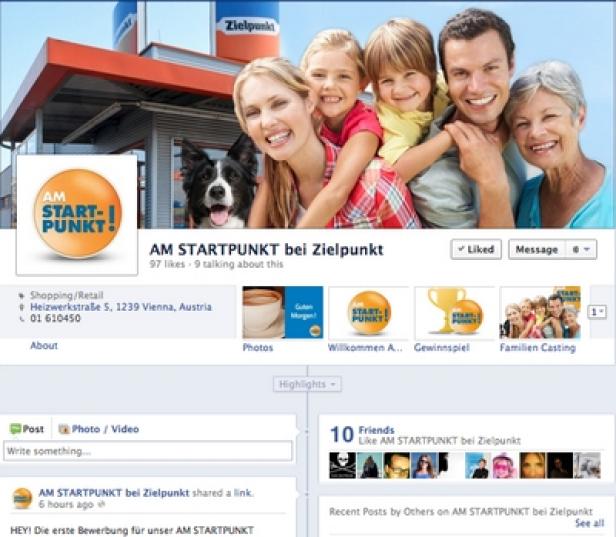 Ein Facebook-Profil von „AM STARTPUNKT bei Zielpunkt“ mit einem Familienfoto als Titelbild.