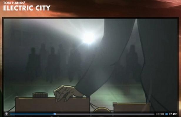 Szene aus „Electric City“ von Tom Hanks, in der eine Person einen Schalter betätigt.