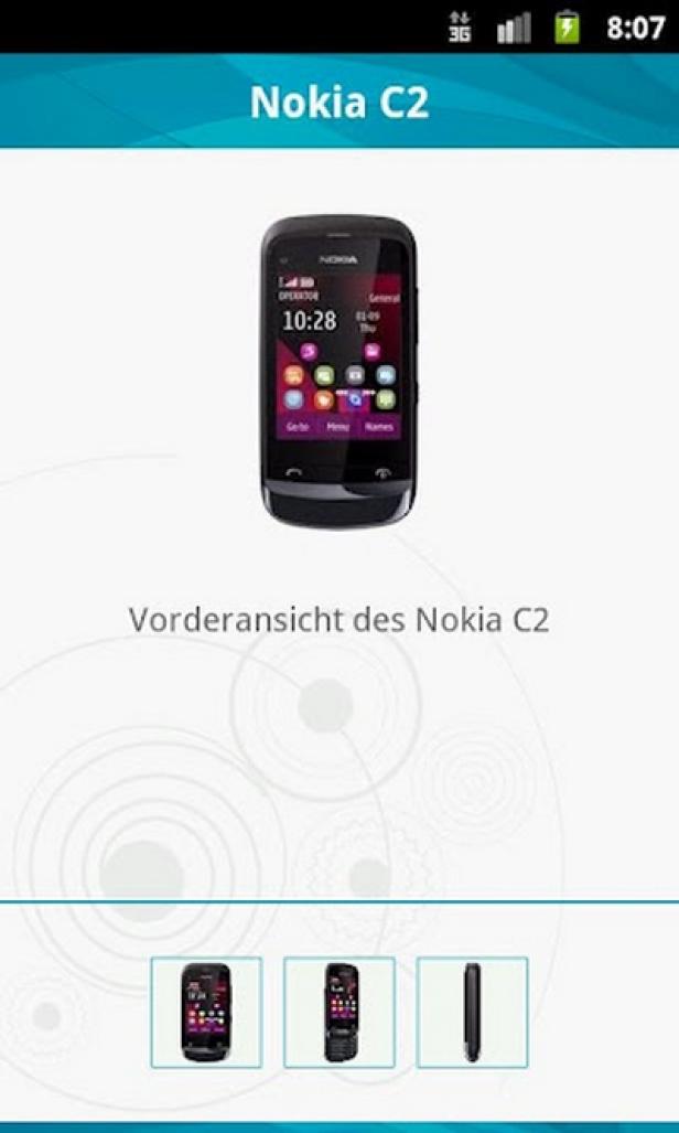 Das Nokia C2 Mobiltelefon wird auf einem Werbebildschirm dargestellt.