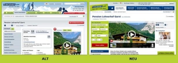 Tiscover.com - Unterkunft-Darstellung alt zu neu (linke Seite vorher, rechte Seite jetzt) Tiscover.com macht einen Entwicklungsschritt
