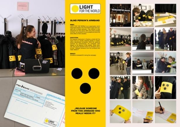 Eine Werbekampagne von „Light for the World“ für ein Armband für blinde Menschen.
