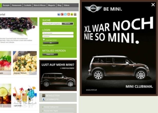 Ein Mini Clubman wird auf einer Werbeanzeige dargestellt.