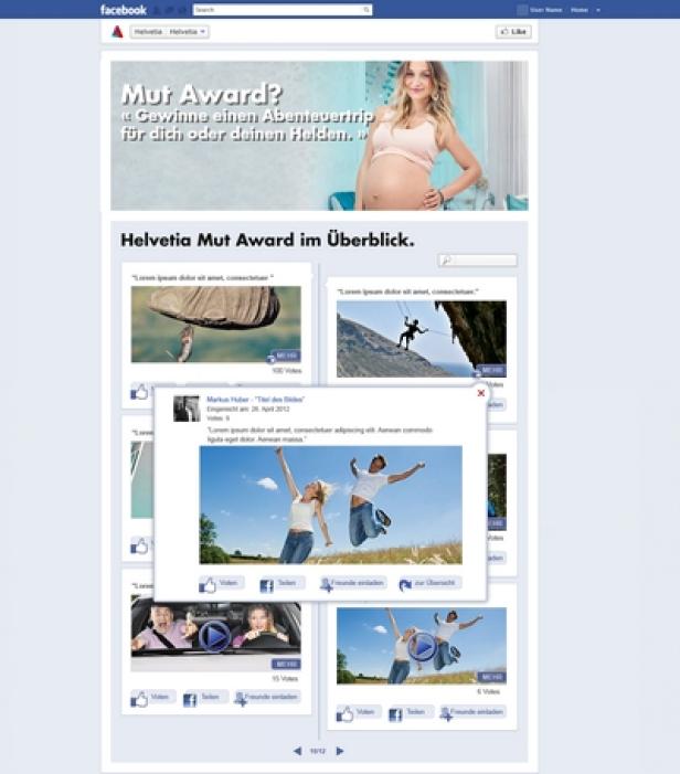 Helvetia Versicherungs AG - Facebook - Reichl und Partner Social Media Unit Ein Screenshot einer Facebook-Seite für den Helvetia Mut Award.