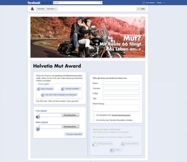 Helvetia Versicherungs AG - Facebook - Reichl und Partner Social Media Unit Ein Facebook-Screenshot für den Helvetia Mut Award mit einem Paar auf einem Motorrad.