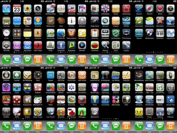 Ein Bildschirm voller App-Symbole auf einem Smartphone.