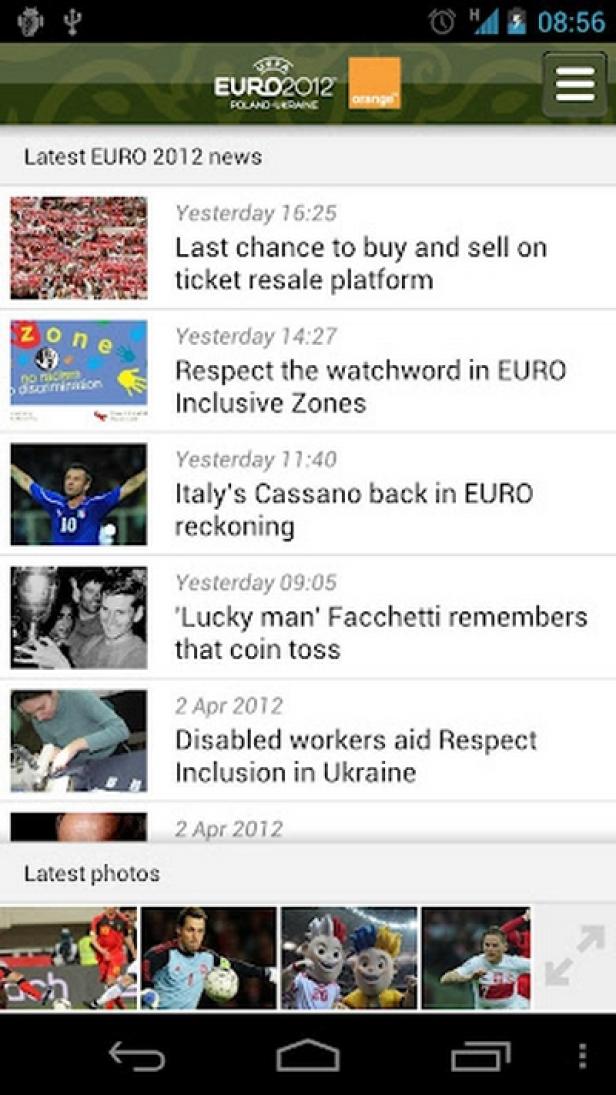 UEFA-Orange Fussball EM Euro 2012-App - Android-Edition - Google play