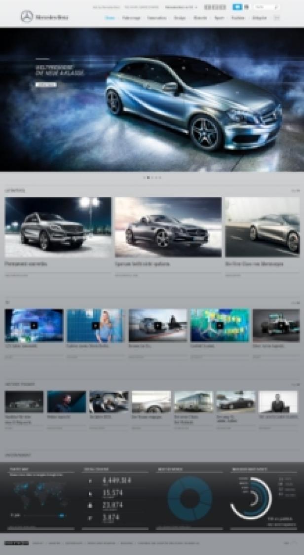 Die Webseite von Mercedes-Benz mit verschiedenen Fahrzeugmodellen.
