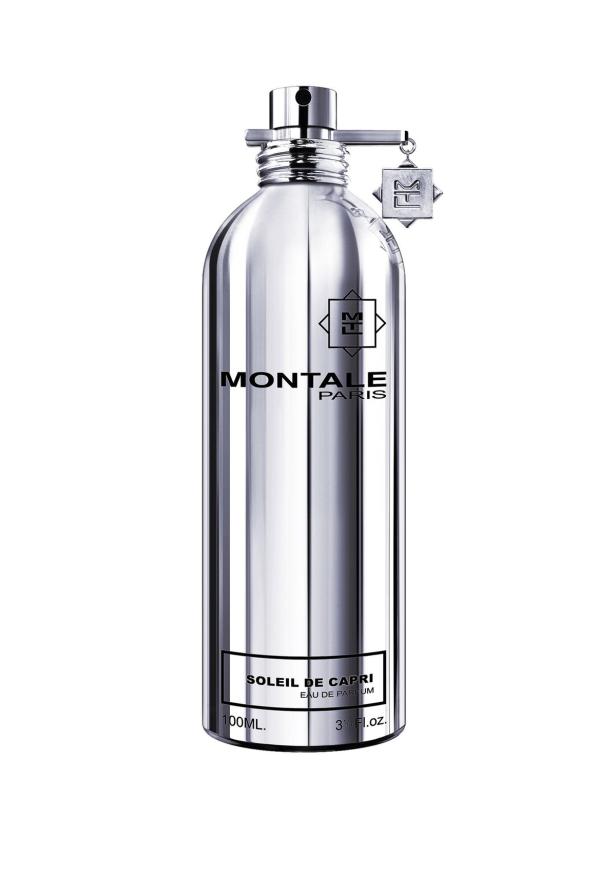 Eine silberne Flasche „Soleil de Capri“ Eau de Parfum von Montale Paris.
