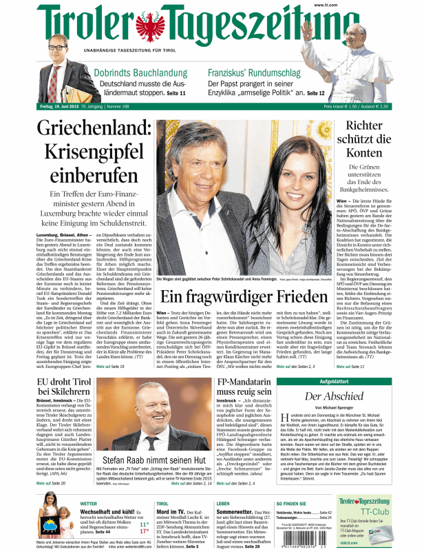 Titelseiten vom 19.06.2015