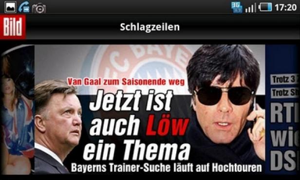 Bild - Android-App - Tablet PC - Axel Springer AG Schlagzeilen der „Bild“-Zeitung: Bayern sucht einen neuen Trainer, auch Jogi Löw ist ein Thema.