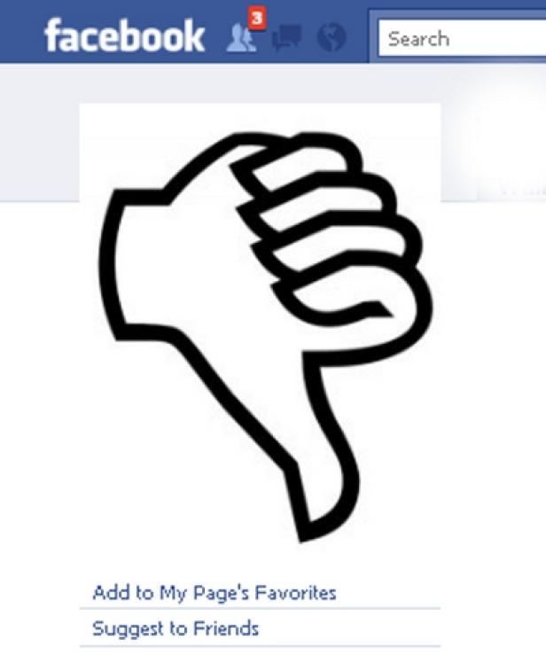 Ein „Daumen runter“-Symbol auf einer Facebook-Seite.