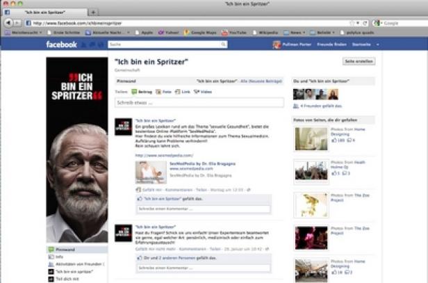 Ferring Arzneimittel - Ich bin ein Spritzer - Awareness-Kampagne - Prostatakrebs-Vorsorge Screenshot der Facebook-Seite „Ich bin ein Spritzer“ mit einem Porträt eines älteren Mannes.