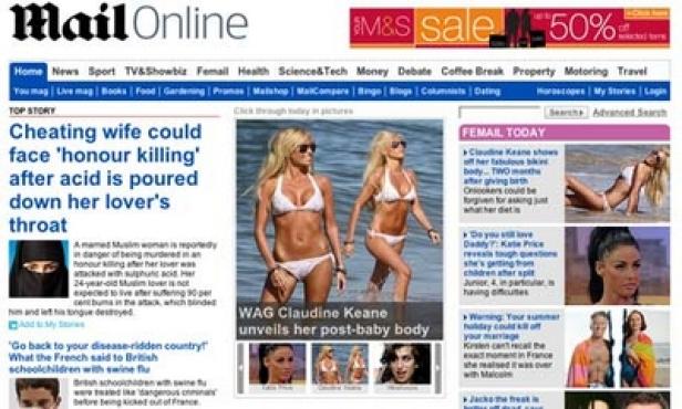 Screenshot der Mail Online Webseite mit verschiedenen Artikeln.