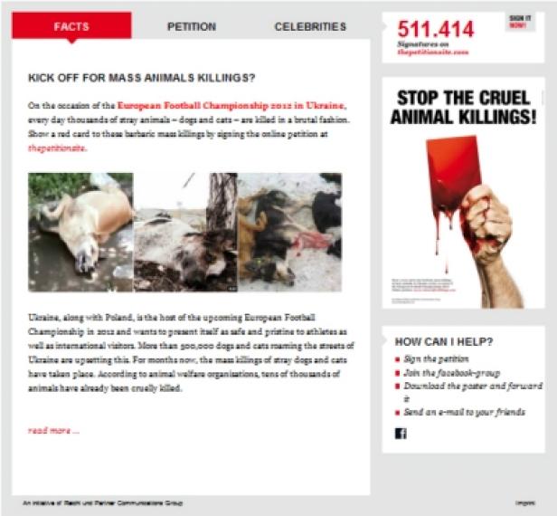 Reichl und Partner - Red Card for Killings - Kampagne - Redcardforkillings.com Eine Kampagne gegen die Tötung von Streunertieren in der Ukraine während der Fußball-Europameisterschaft 2012.