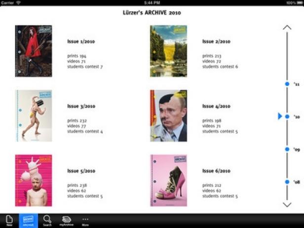 Lürzer's Archiv - iPad-Edition - Mind Treat Studios Ein Screenshot der Lürzer's Archive Ausgaben aus dem Jahr 2010.