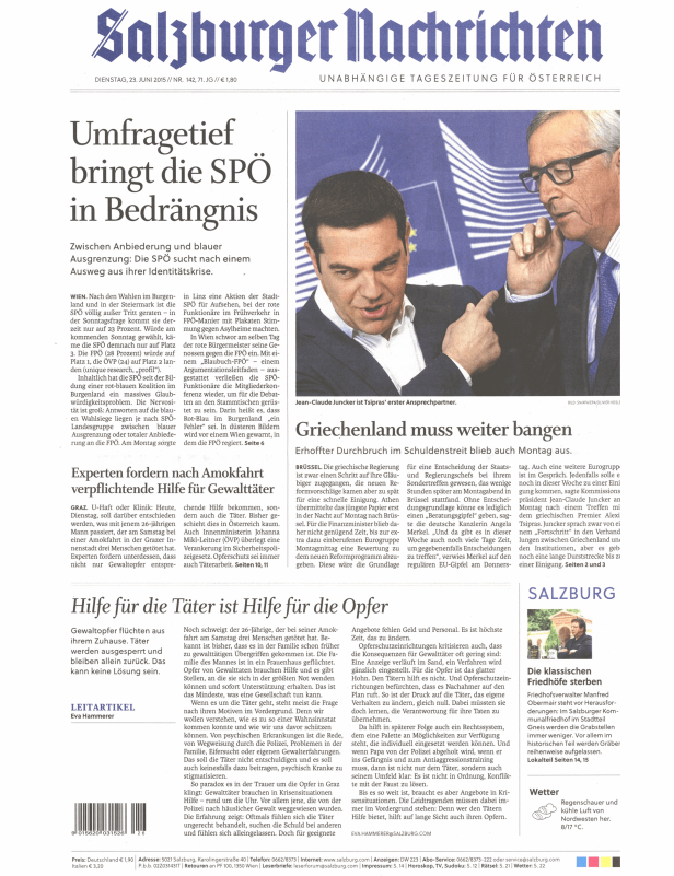 Titelseite der Salzburger Nachrichten vom 23. Juni 2015.
