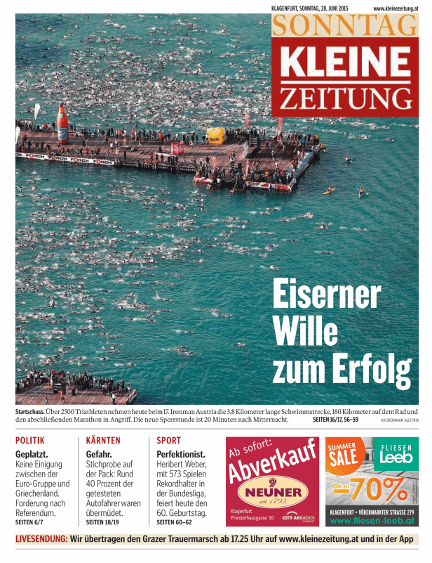 Beim Ironman Austria starten über 2500 Triathleten zum 3,8 Kilometer langen Schwimmen.