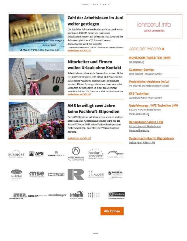 Eine Webseite mit Artikeln über Arbeitslosigkeit, Urlaub und Fachkräftestipendien.