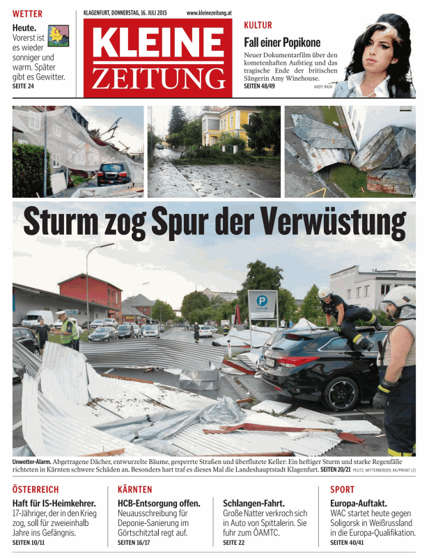 Ein heftiger Sturm hat in Kärnten schwere Schäden verursacht, darunter abgedeckte Dächer und entwurzelte Bäume.
