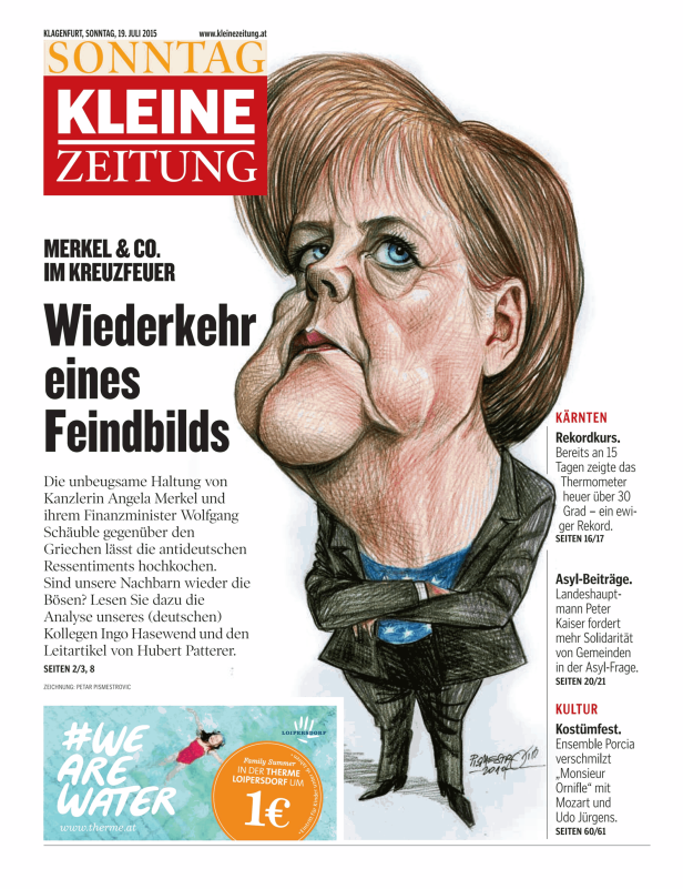 Karikatur von Angela Merkel auf der Titelseite der Kleinen Zeitung.