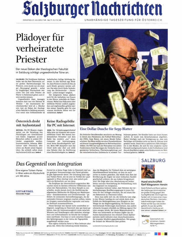 Sepp Blatter wird mit einem Bündel Dollarscheinen beworfen.