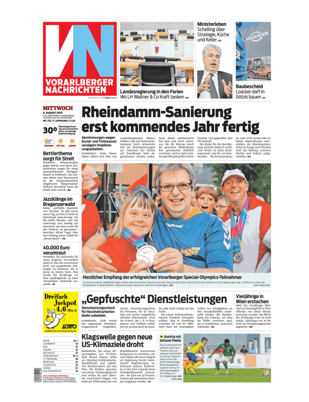 Titelseite der Vorarlberger Nachrichten vom 5. August 2015.