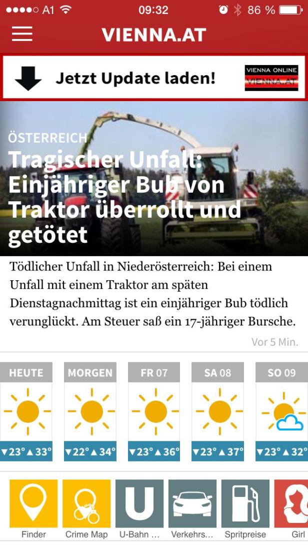 Ein Screenshot der Vienna.at-Nachrichtenseite über einen tödlichen Traktorunfall.