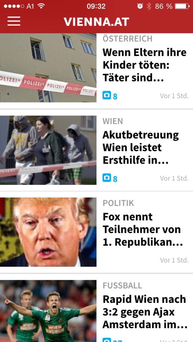 Ein Screenshot der Vienna.at-Nachrichten-App auf einem Smartphone.