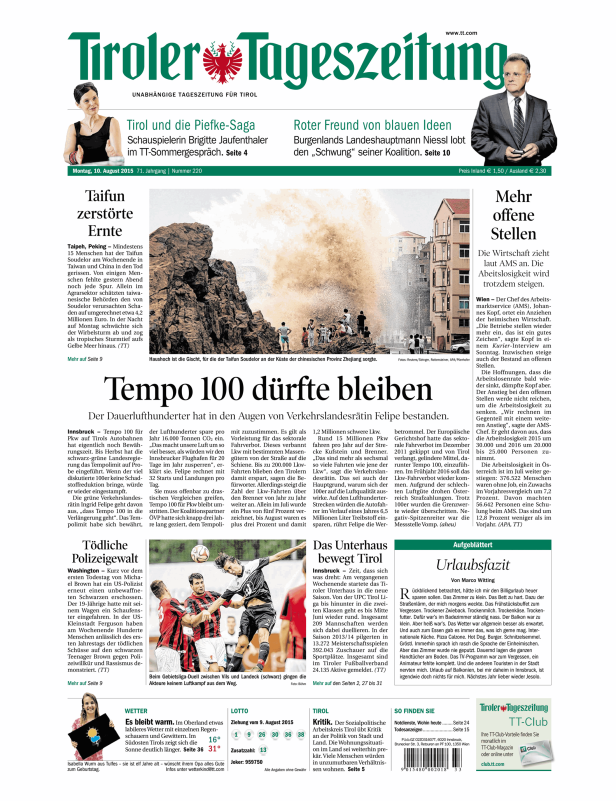 Titelseiten vom 10.08.2015