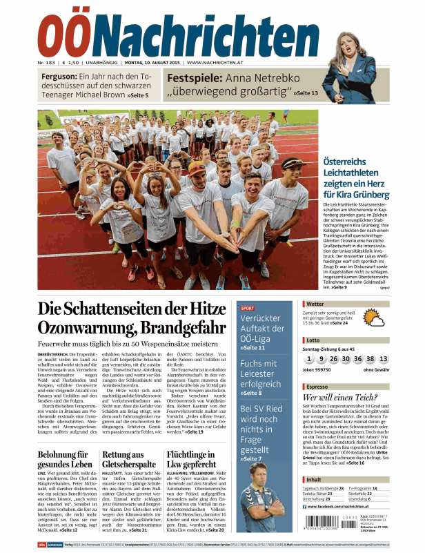 Titelseiten vom 10.08.2015