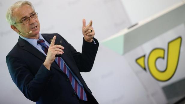 Austrian Post Chief Executive Poelzl addresses a n
